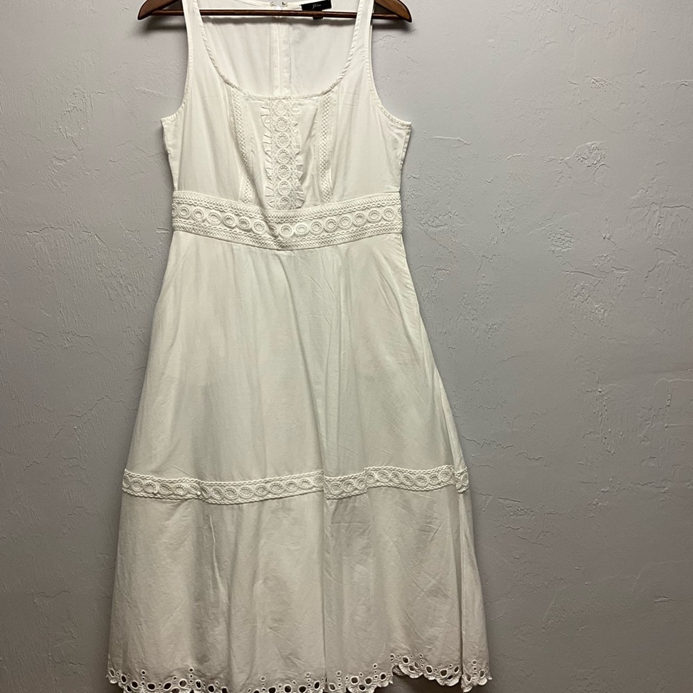 J. Crew White Cotton Midi Dress with Embroidery Detail Size Small